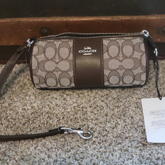 Coach Signature Brown and Cream Wristlet - Picture 1 of 4